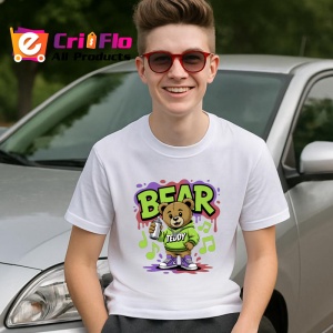 Tricou Bear Teddy cu hanorac verde si note muzicale graffiti Copii | Dama | Barbat Barbat - Img 6