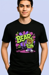 Tricou Bear teddy funky hoodie cu note muzicale Copii | Dama | Barbat, negru - Img 2
