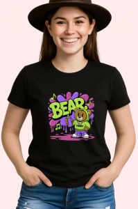 Tricou Bear teddy funky hoodie cu note muzicale Copii | Dama | Barbat, negru - Img 4