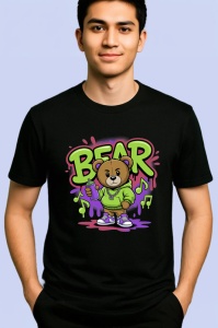 Tricou Bear teddy muzical in hanorac verde mov splash Copii | Dama | Barbat, negru - Img 2