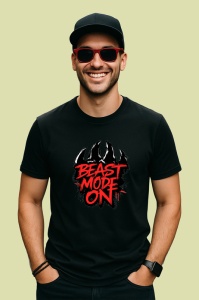 Tricou Beast Mode On Text Rosu Intens, Copii | Dama | Barbat, culoare negru - Img 2