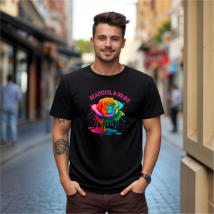 Tricou Beautiful and brave Trandafir multicolor Negru, Copii | Dama | Barbat - Img 7