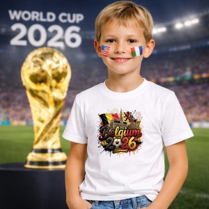 Tricou Belgium World Cup 2026 Fifa, din bumbac 100%, tricou alb, Copii | Dama | Barbat - Img 5