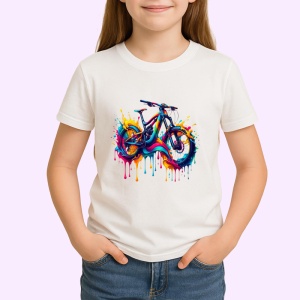 Tricou Bicicleta graffiti in stropi de vopsea fundal alb Copii | Dama | Barbat - Img 3