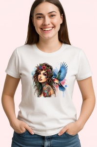 Tricou bird on shoulder tattooed woman, femeie tatuata cu pasare pe umar, Copii | Dama | Barbat