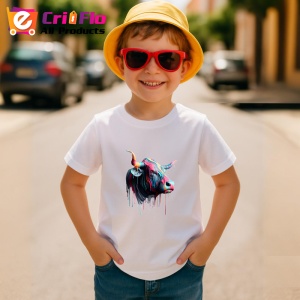 Tricou Bivol psihedelic cu vopsea lichida fundal alb Copii | Dama | Barbat - Img 10