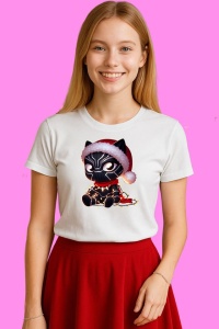 Tricou Black Panther Christmas Cu Cana Si Biscuit, din bumbac 100%, tricou alb, Copii | Dama | Barbat