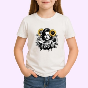 Tricou black white woman tattoo flower, femeie alb negru tatuata cu floare, Copii | Dama | Barbat
