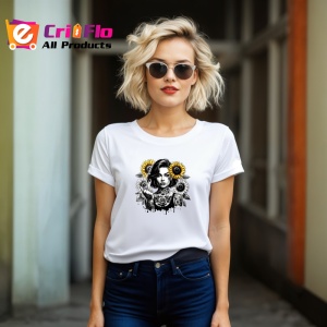 Tricou black white woman tattoo flower, femeie alb negru tatuata cu floare, Copii | Dama | Barbat - Img 11