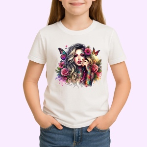 Tricou blonde floral butterflies girl, fata blonda cu fluturi si flori, Copii | Dama | Barbat - Img 3