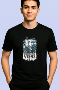Tricou Blues Runs Through My Veins Chitara, Copii | Dama | Barbat, culoare negru - Img 2