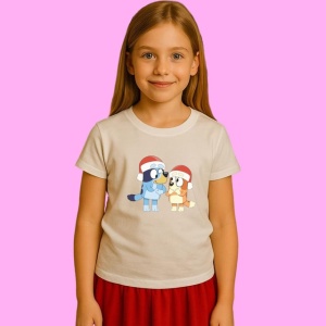 Tricou Bluey Si Bingo Iarna Cu Caciula, din bumbac 100%, tricou alb, Copii | Dama | Barbat - Img 2