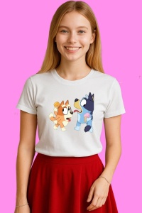 Tricou Bluey Si Bingo Se Joaca, din bumbac 100%, tricou alb, Copii | Dama | Barbat