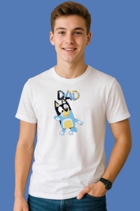 Tricou Bluey Super Dad, din bumbac 100%, tricou alb, Copii | Dama | Barbat - Img 3