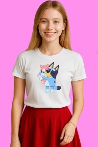 Tricou Bluey Tine Jucarie Roz, din bumbac 100%, tricou alb, Copii | Dama | Barbat - Img 3