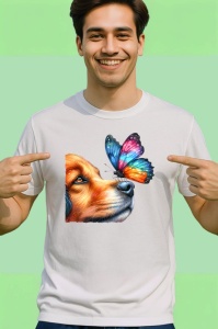 Tricou Border Collie cu fluture curcubeu si privire curioasa Copii | Dama | Barbat Barbat - Img 2