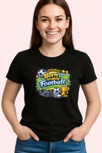 Tricou Born To Play Football Minge Logo V1, din bumbac 100%, tricou negru Copii | Dama | Barbat - Img 3