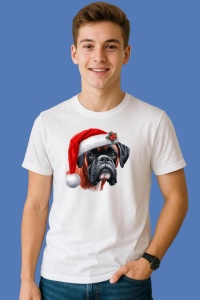 Tricou Boxer Craciun Cu Expresie Serioasa, din bumbac 100%, tricou alb, Copii | Dama | Barbat