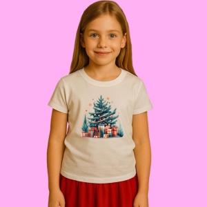 Tricou Brad De Craciun Cu Cadouri, din bumbac 100%, tricou alb, Copii | Dama | Barbat