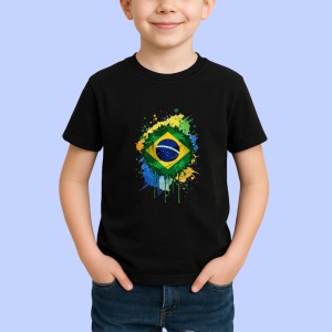 Tricou Brazil Steag Splash Art, Copii | Dama | Barbat, culoare negru - Img 3