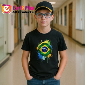 Tricou Brazil Steag Splash Art, Copii | Dama | Barbat, culoare negru - Img 10