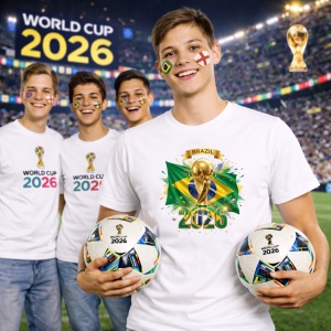 Tricou Brazil World Cup 2026 Fifa V2, din bumbac 100%, tricou alb, Copii | Dama | Barbat - Img 7