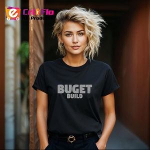 Tricou Buget Build Text Minimalist Negru, din bumbac 100%, tricou negru Dama | Barbat - Img 4