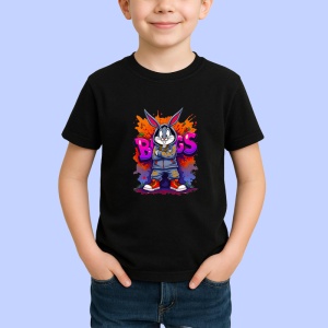 Tricou Bugs Bunny in hanorac inchis cu text BOSS graffiti Copii | Dama | Barbat, negru - Img 3