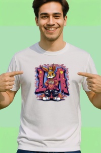 Tricou Bugs Bunny in hanorac mov pe fundal splash rosu-albastru Copii | Dama | Barbat - Img 2