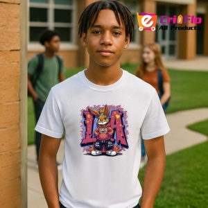 Tricou Bugs Bunny in hanorac mov pe fundal splash rosu-albastru Copii | Dama | Barbat - Img 7