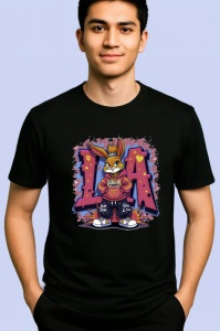 Tricou Bugs Bunny in hanorac mov pe fundal splash rosu-albastru Copii | Dama | Barbat, negru - Img 3