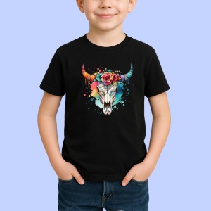 Tricou Bull skull floral crown, craniu taur cu coroana florala, Copii | Dama | Barbat , tricou negru - Img 2