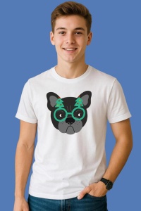 Tricou Bulldog Cu Ochelari Brad, din bumbac 100%, tricou alb, Copii | Dama | Barbat - Img 2