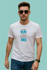 Tricou Bun Nas V7 Text Turcoaz, din bumbac 100% , tricou alb pentru Barbat - Img 2