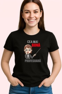 Tricou Buna Profesoara Personaj Cu Ochelari, din bumbac 100%, tricou negru Dama - Img 2
