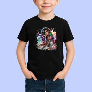 Tricou Butterflies garden girl colorful tattoo, fata gradina cu fluturi si tatuaje colorate, Copii | Dama | Barbat , tricou negru - Img 2