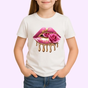 Tricou Buze alb-violet cu trandafiri asortati, Lip gloss, Copii | Dama - Img 2