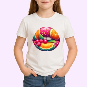 Tricou Buze crem cu trandafiri roz delicati, Lip gloss, Copii | Dama - Img 3