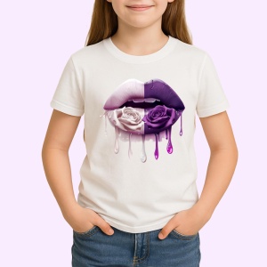 Tricou Buze curcubeu cu trandafir galben, Lip gloss, Copii | Dama - Img 2