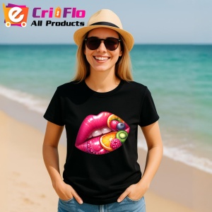 Tricou Buze femeie capsuni si portocala, Lip gloss, Copii | Dama, culoare negru - Img 11