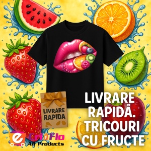 Tricou Buze femeie capsuni si portocala, Lip gloss, Copii | Dama, culoare negru - Img 12
