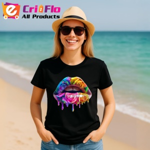 Tricou Buze femeie capsuni si portocala, Lip gloss, Copii | Dama, culoare negru - Img 17