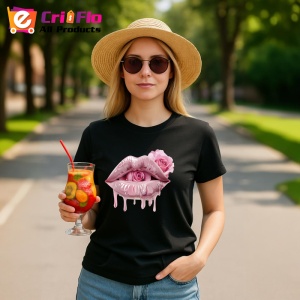 Tricou Buze femeie negre lucioase cu trandafiri albastru intens, Lip gloss, Copii | Dama, culoare negru - Img 15