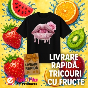 Tricou Buze femeie negre lucioase cu trandafiri albastru intens, Lip gloss, Copii | Dama, culoare negru - Img 18