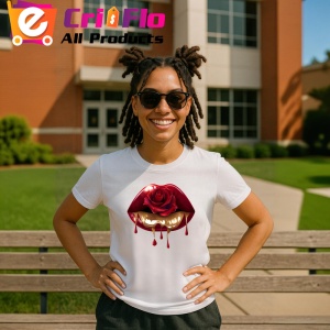 Tricou Buze femeie rosii cu trandafir alb si rosu, Lip gloss, Copii | Dama - Img 11