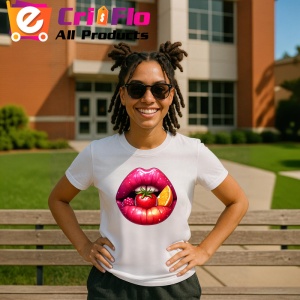 Tricou Buze femeie violet cu trandafiri roz si mov, Lip gloss, Copii | Dama - Img 17