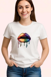 Tricou Buze inflacarate cu scurgere fundal alb Copii | Dama | Barbat - Img 3