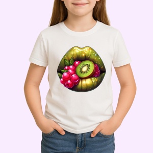 Tricou Buze jumatate rosu jumatate negru cu trandafiri, Lip gloss, Copii | Dama - Img 2
