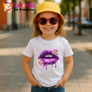Tricou Buze jumatate rosu jumatate negru cu trandafiri, Lip gloss, Copii | Dama - Img 16