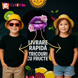 Tricou Buze jumatate rosu jumatate negru cu trandafiri, Lip gloss, Copii | Dama, culoare negru - Img 18